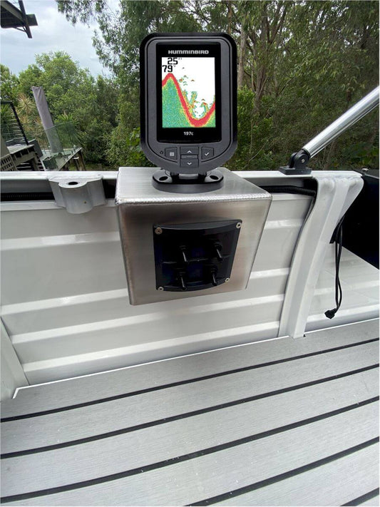Custom aluminium fishfinder mount with 4 gang switch panel marine for aluminium tinnie or small boat