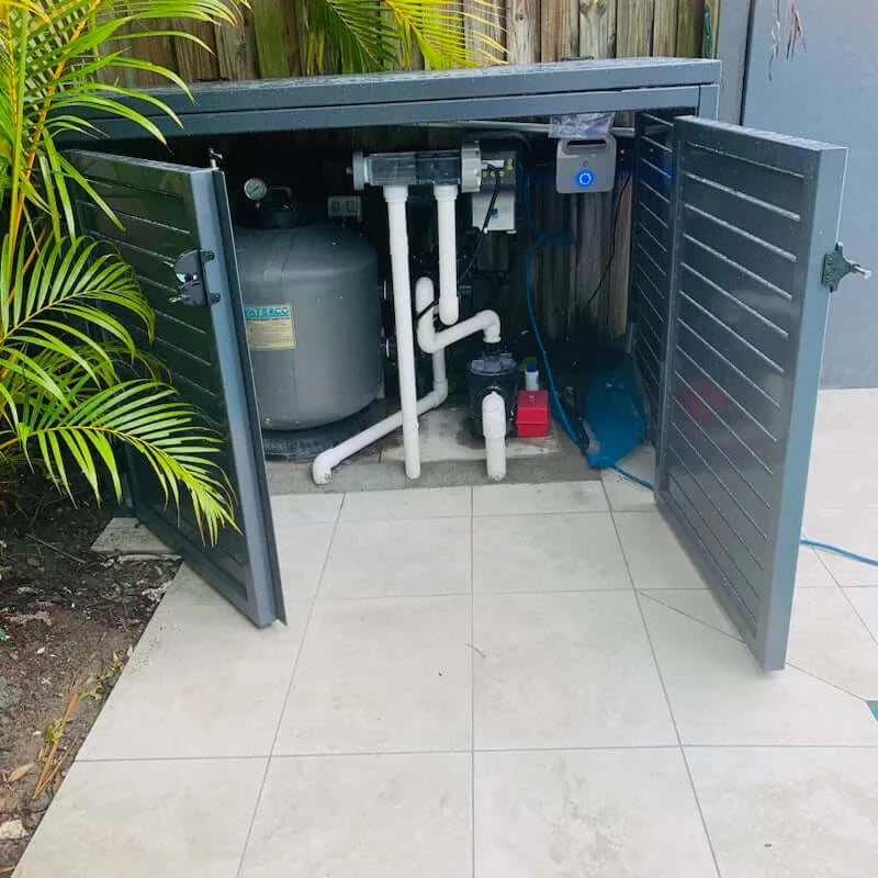 Sunshine Coast  Aluminium Slat Pool Pump Enclosure Cover installed