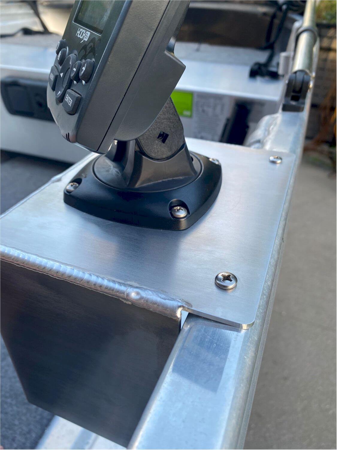 Custom aluminium fishfinder mount for aluminium tinnie or small boat